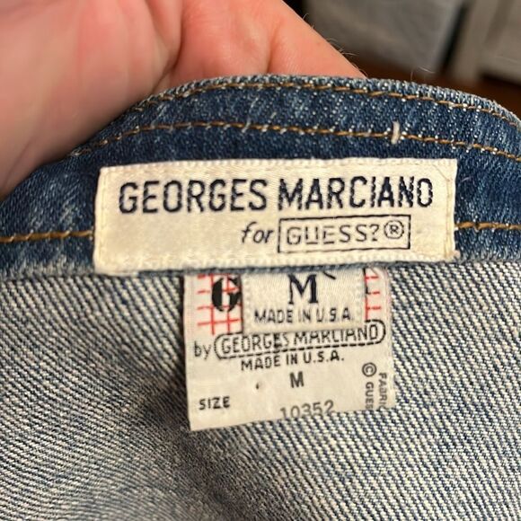 Vintage Guess Blue Distressed Denim Button Closure Crop Top Boho Festival - Picture 10 of 10